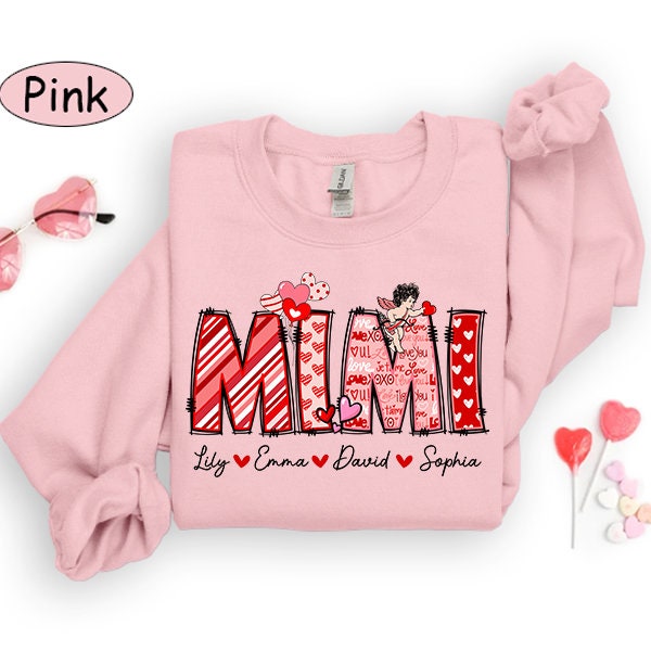 Grandma Valentine Shirt with Grandkids Names – Mimi, Nana, Gigi Sweatshirt