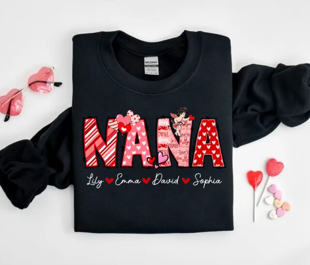 Grandma Valentine Shirt with Grandkids Names – Mimi, Nana, Gigi Sweatshirt