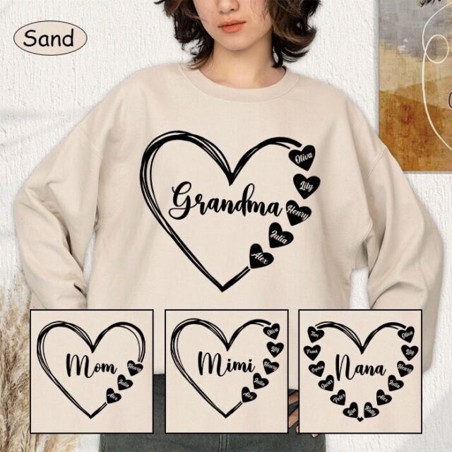 Custom Grandma Heart Sweatshirt with Kidnames – Christmas Gift for Nana, Gigi, Mimi