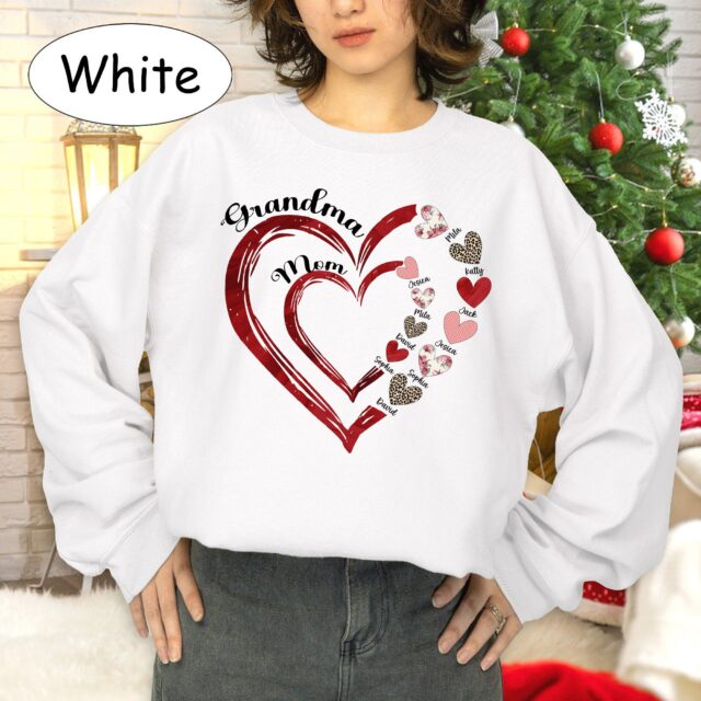 First Mom Now Grandma Heart Shirt with Kids and Grandkids Names