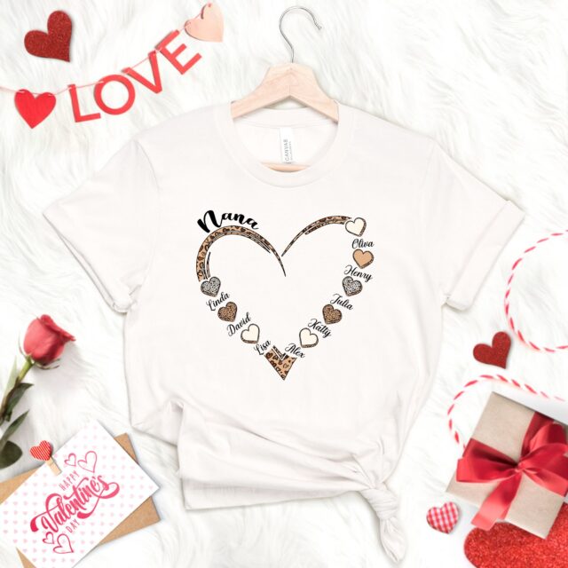 Personalized Leopard Grandma Shirt with Kidnames – Custom Grandma Heart Shirt for Nana, Gigi, Mimi