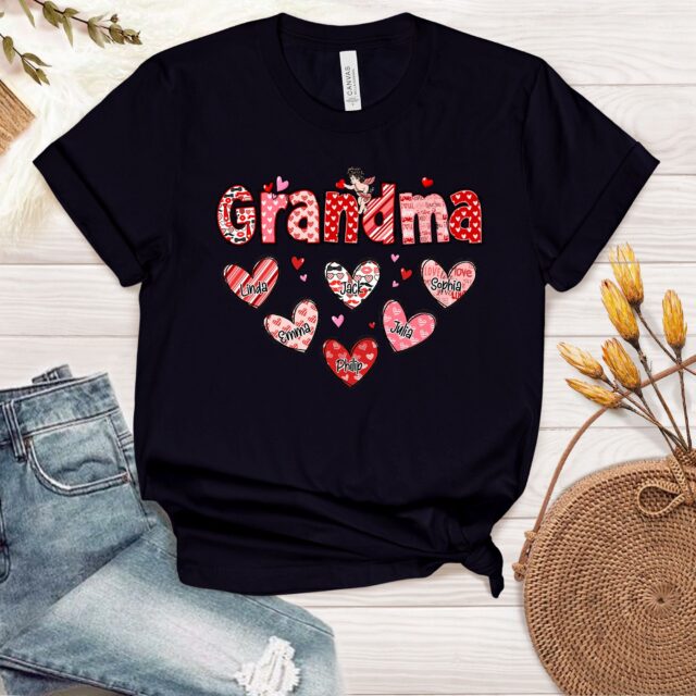 Personalized Grandma Heart Shirt – Custom Mimi, Nana, Gigi with Grandkids for Valentine’s Day