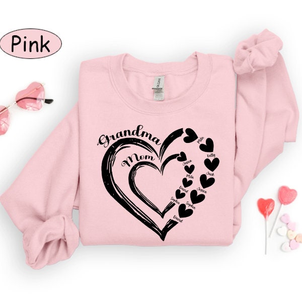 Personalized Grandma Heart Shirt – First Mom Now Grandma with Kids & Grandkids Names