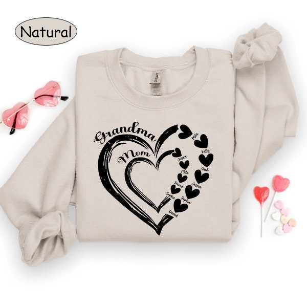 Personalized Grandma Heart Shirt – First Mom Now Grandma with Kids & Grandkids Names