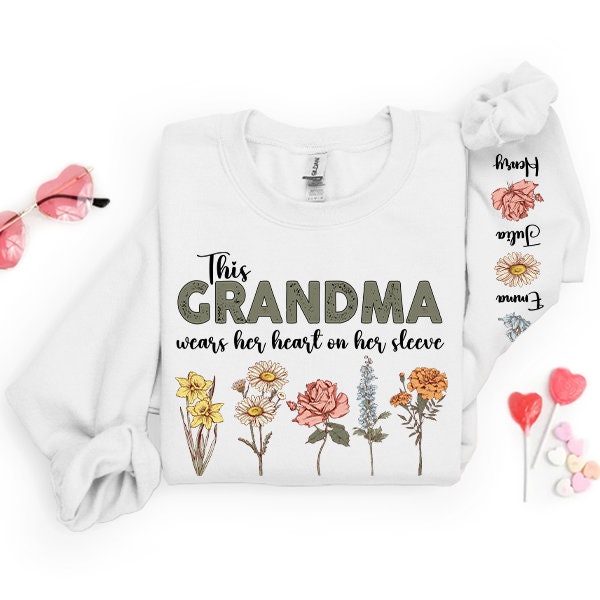 Grandma’s Garden Sweatshirt with Birth Month Flowers and Grandkids Names