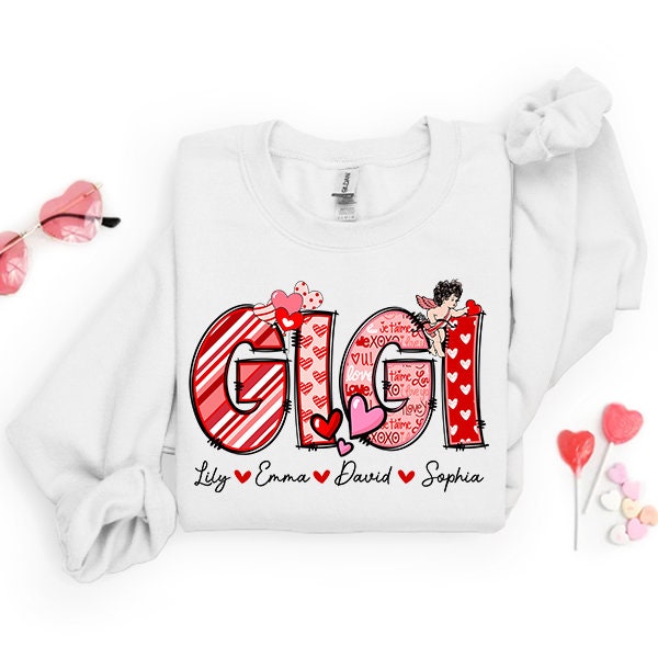 Grandma Valentine Shirt with Grandkids Names – Mimi, Nana, Gigi Sweatshirt