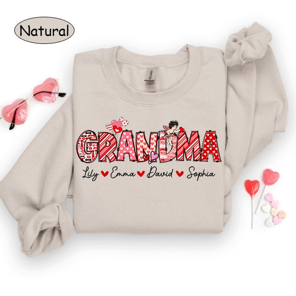 Grandma Valentine Shirt with Grandkids Names – Mimi, Nana, Gigi Sweatshirt