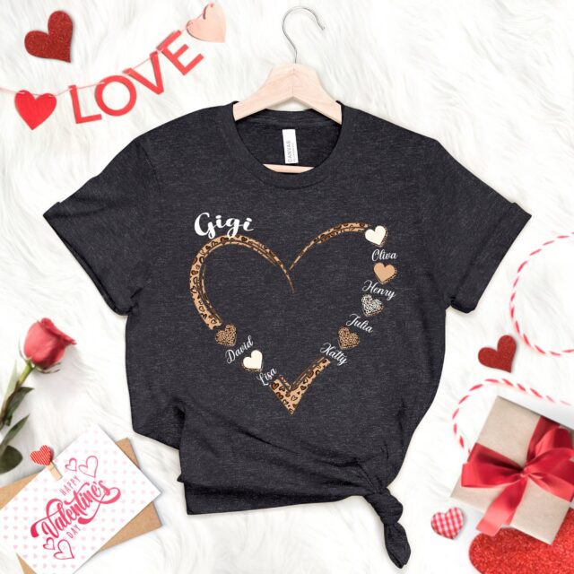 Personalized Leopard Grandma Shirt with Kidnames – Custom Grandma Heart Shirt for Nana, Gigi, Mimi