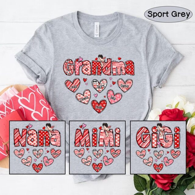 Personalized Grandma Heart Shirt – Custom Mimi, Nana, Gigi with Grandkids for Valentine’s Day