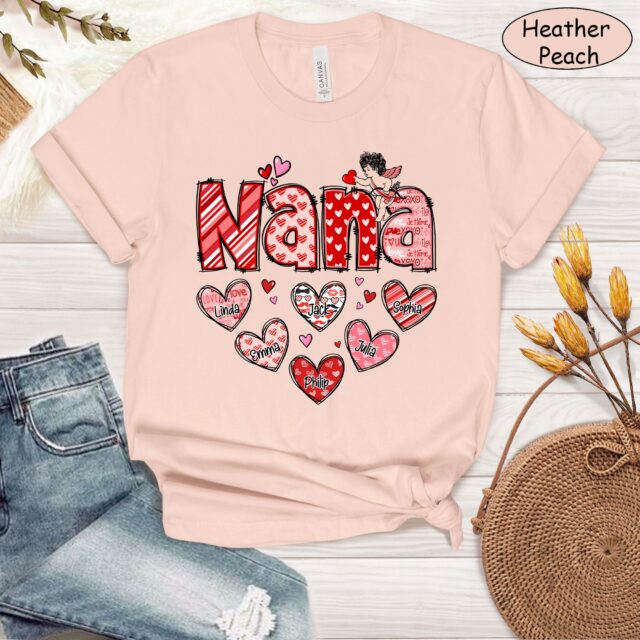Personalized Grandma Heart Shirt – Custom Mimi, Nana, Gigi with Grandkids for Valentine’s Day