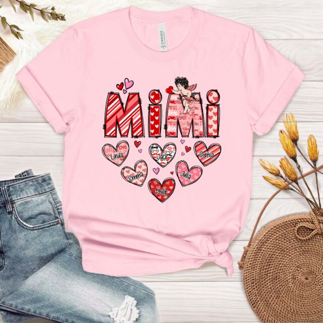 Personalized Grandma Heart Shirt – Custom Mimi, Nana, Gigi with Grandkids for Valentine’s Day