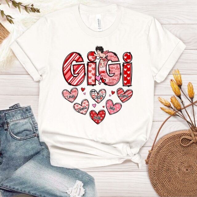 Personalized Grandma Heart Shirt – Custom Mimi, Nana, Gigi with Grandkids for Valentine’s Day