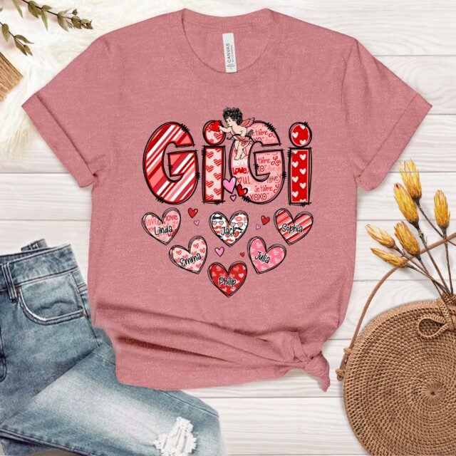 Personalized Grandma Heart Shirt – Custom Mimi, Nana, Gigi with Grandkids for Valentine’s Day