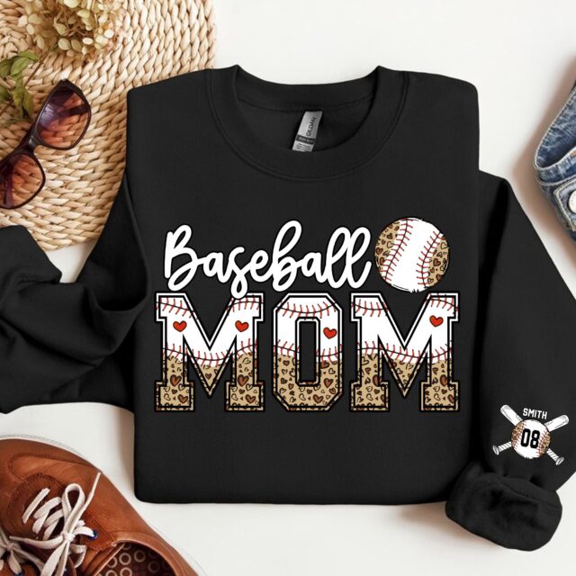 Custom Baseball Mom Sweatshirt – Personalized Name & Number Baseball Mama Tee