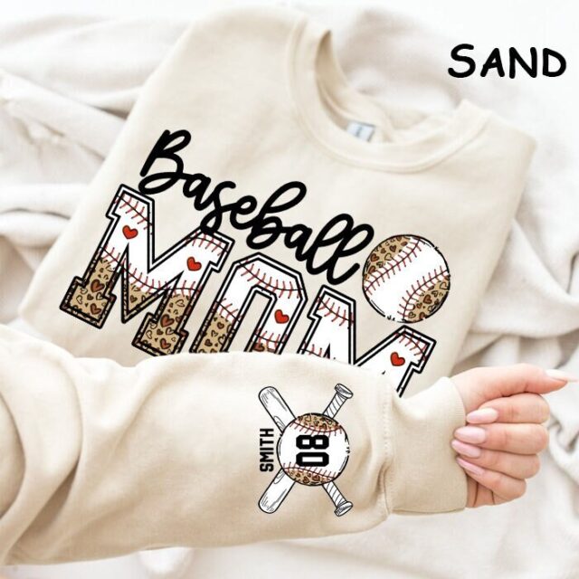 Custom Baseball Mom Sweatshirt – Personalized Name & Number Baseball Mama Tee