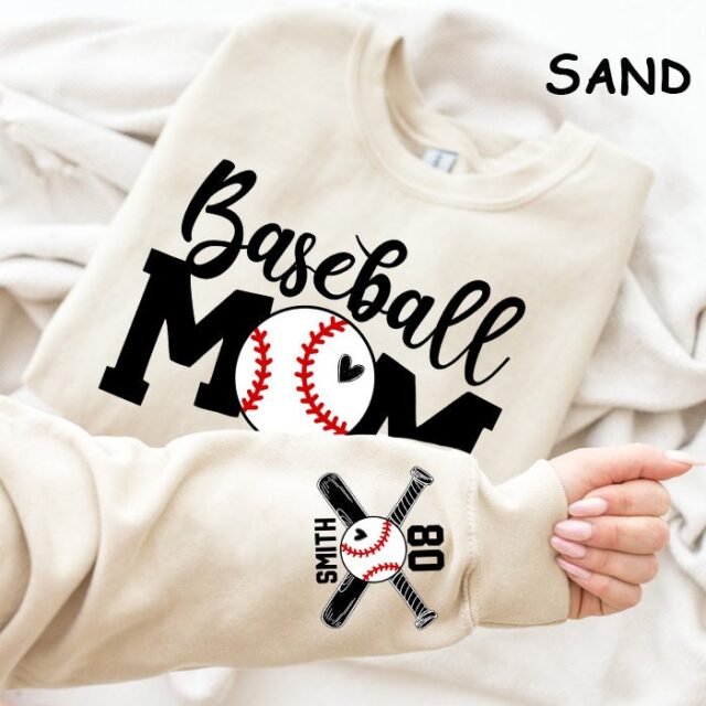 Custom Baseball Mom Sweatshirt – Personalized Mama Tee with Kids’ Names on Sleeve