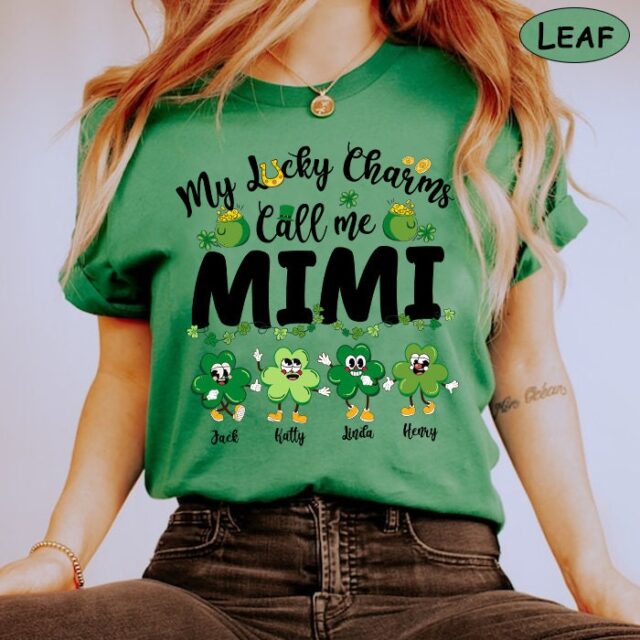 “My Lucky Charms Call Me Grandma” Shirt – Custom St. Patrick’s Day Gift with Grandkids’ Names