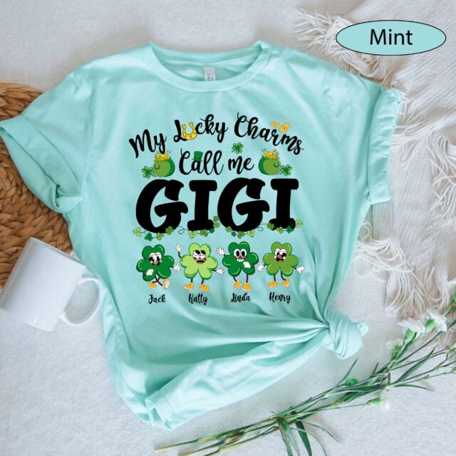 “My Lucky Charms Call Me Grandma” Shirt – Custom St. Patrick’s Day Gift with Grandkids’ Names