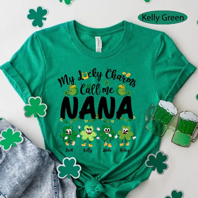 “My Lucky Charms Call Me Grandma” Shirt – Custom St. Patrick’s Day Gift with Grandkids’ Names