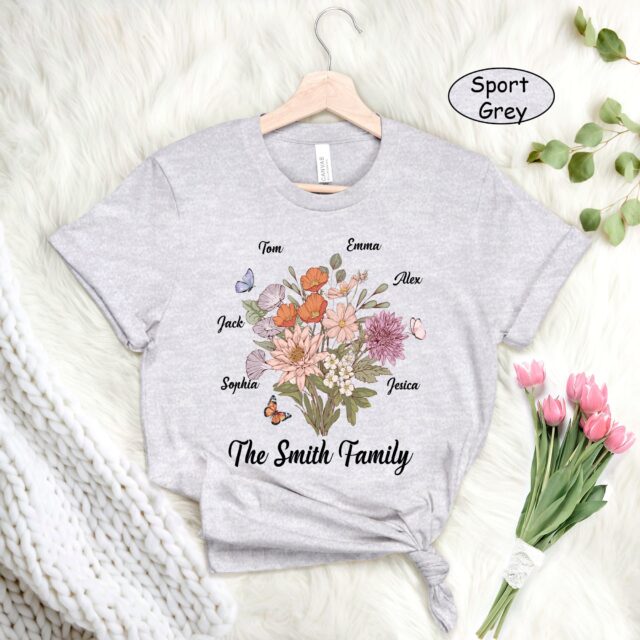 Custom Birth Month Flower Family Shirt – Personalized Birthday Flowers