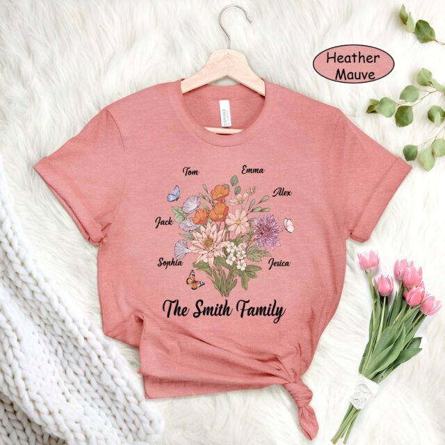 Custom Birth Month Flower Family Shirt – Personalized Birthday Flowers