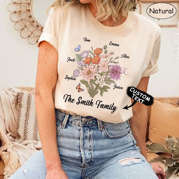 Custom Birth Month Flower Family Shirt – Personalized Birthday Flowers
