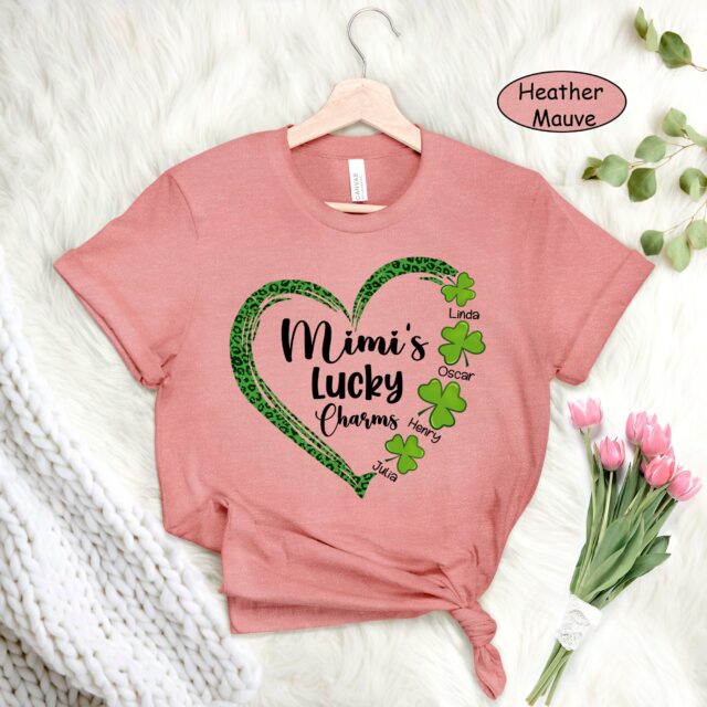 Grandma’s Lucky Charms Shirt – Custom Heart St. Patrick’s Day with Grandkids’ Names