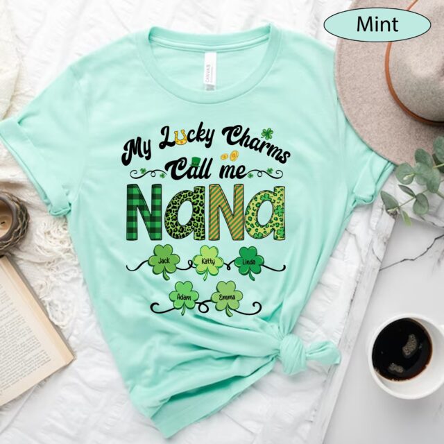 Custom “My Lucky Charms Call Me Grandma” Shirt – St. Patrick’s Day Gift with Grandkids’ Names