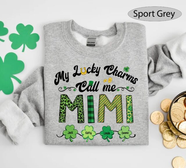 Custom “My Lucky Charms Call Me Grandma” Shirt – St. Patrick’s Day Gift with Grandkids’ Names