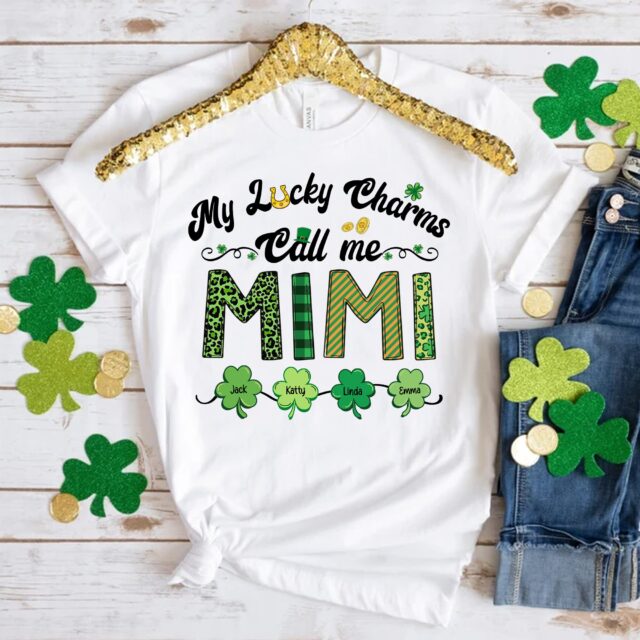 Custom “My Lucky Charms Call Me Grandma” Shirt – St. Patrick’s Day Gift with Grandkids’ Names