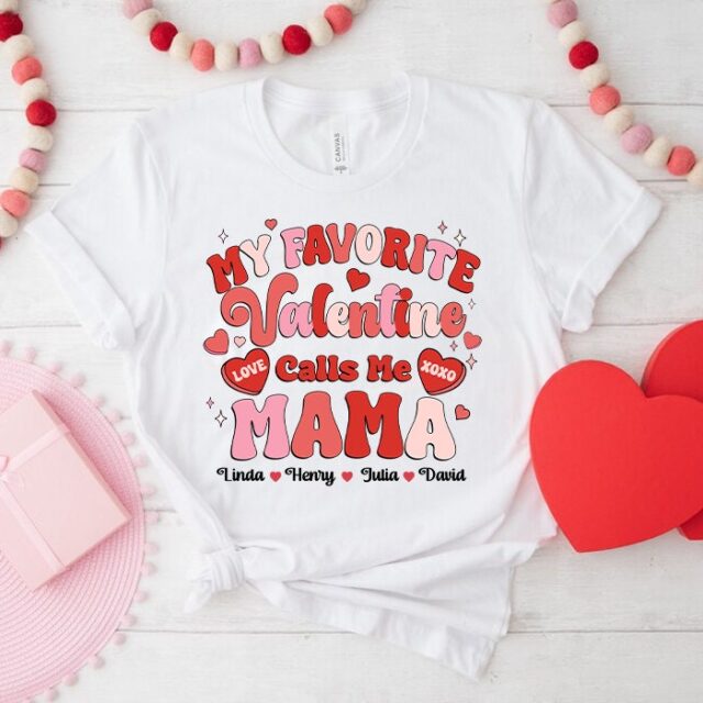 Personalized “My Favorite Valentine Calls Me Mama” Shirt – Custom Grandma with Grandkids’ Names