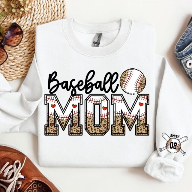 Custom Baseball Mom Sweatshirt – Personalized Name & Number Baseball Mama Tee