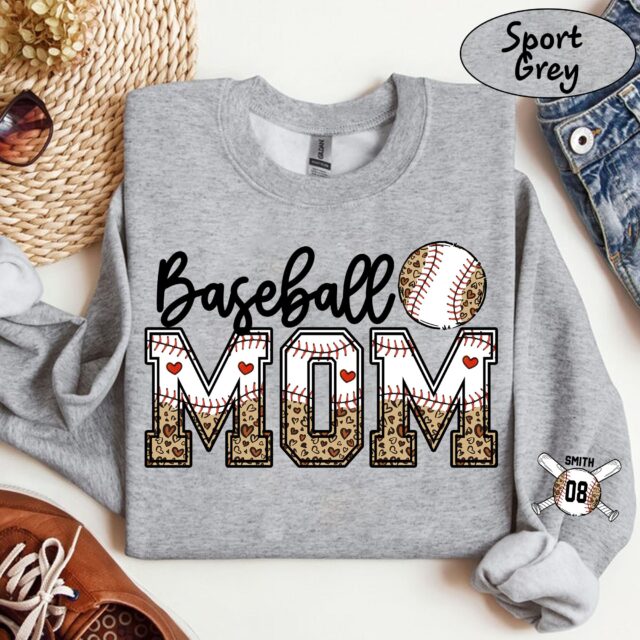 Custom Baseball Mom Sweatshirt – Personalized Name & Number Baseball Mama Tee