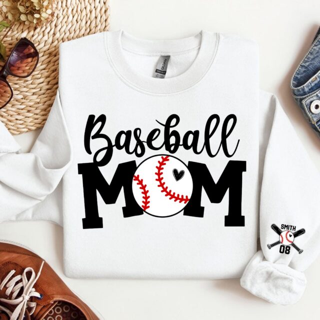 Custom Baseball Mom Sweatshirt – Personalized Mama Tee with Kids’ Names on Sleeve