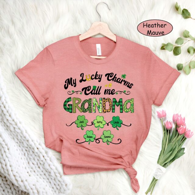 Custom “My Lucky Charms Call Me Grandma” Shirt – St. Patrick’s Day Gift with Grandkids’ Names