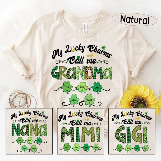 Custom “My Lucky Charms Call Me Grandma” Shirt – St. Patrick’s Day Gift with Grandkids’ Names