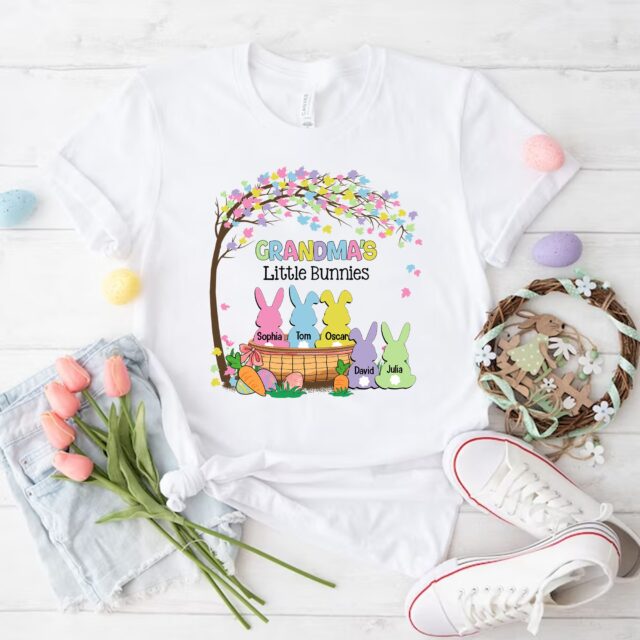Personalized Grandma Shirt – Grandma’s Little Bunnies Easter Shirt with Custom Kids’ Names