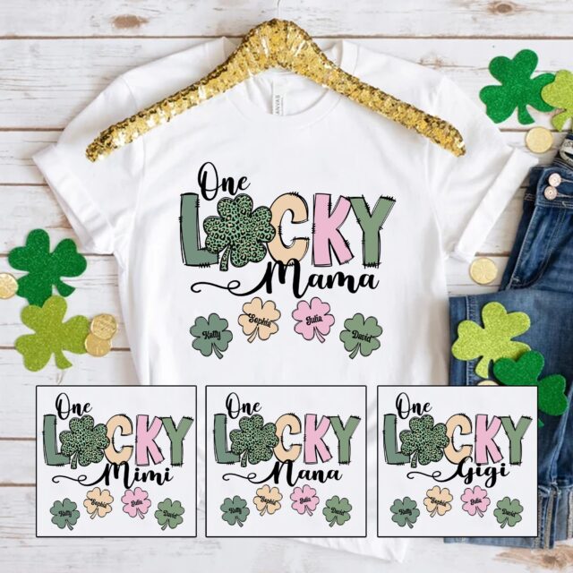 One Lucky Mama Shirt – St. Patrick’s Day Custom Grandma with Grandkids’ Names