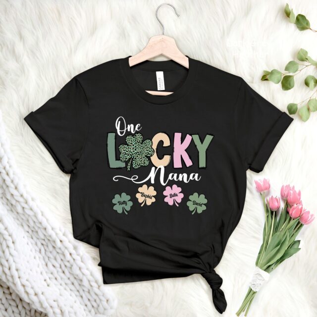 One Lucky Mama Shirt – St. Patrick’s Day Custom Grandma with Grandkids’ Names