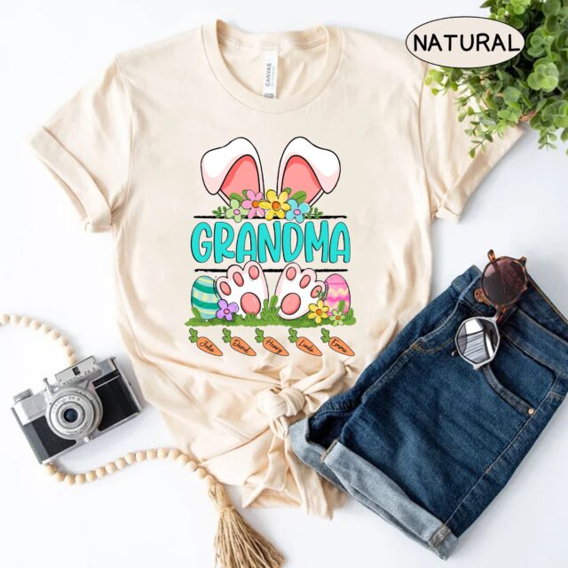 Personalized Grandma Shirt – Easter Bunny Shirt with Custom Kids’ Names