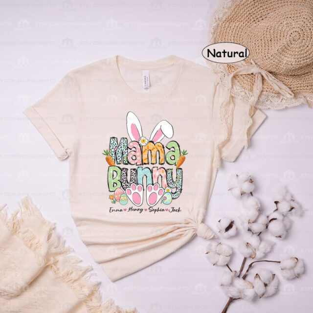 Mama Bunny Shirt – Custom Easter Mom, Nana, Gigi, Mimi Shirt with Kids’ Names