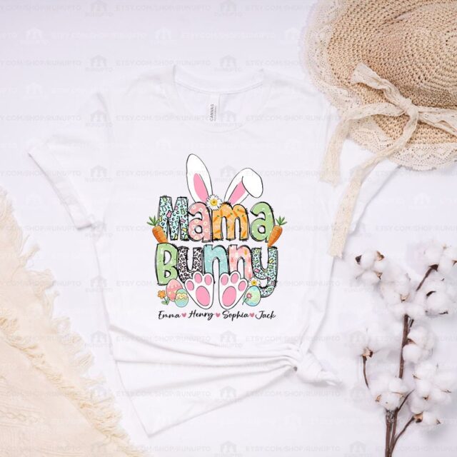 Mama Bunny Shirt – Custom Easter Mom, Nana, Gigi, Mimi Shirt with Kids’ Names