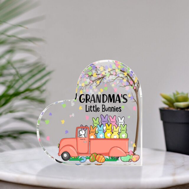 Custom Grandma Easter Acrylic Heart – Personalized “Grandma’s Little Bunnies” Plaque