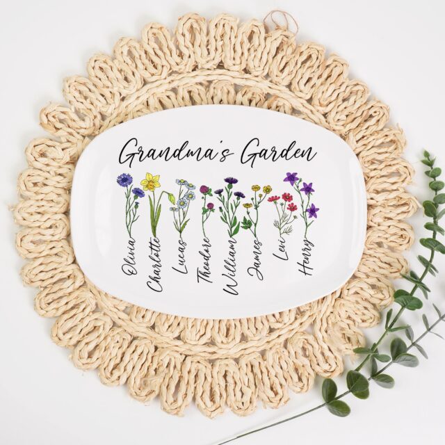 Birth Month Flower Grandma’s Garden Plate – Custom Floral Platter for Mom