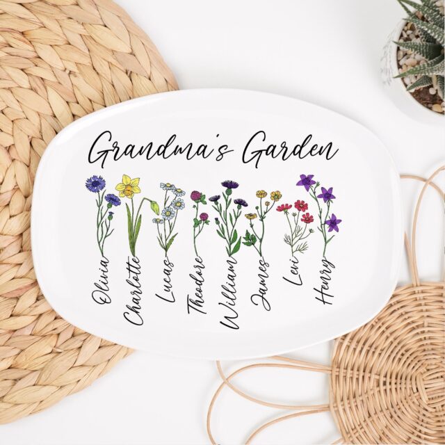 Birth Month Flower Grandma’s Garden Plate – Custom Floral Platter for Mom