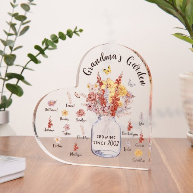 Personalized Nana’s Garden Acrylic Plaque – Birth Month Flowers Gift