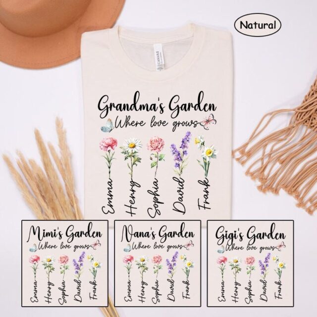 Personalized Grandma’s Garden Shirt – Custom Birth Month Flower Gift for Mimi, Nana, Gigi