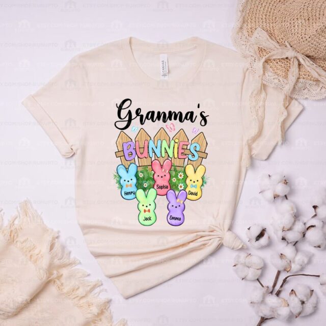 Custom Grandma’s Little Bunnies Shirt – Easter Grandma, Nana, Mimi with Kids’ Names