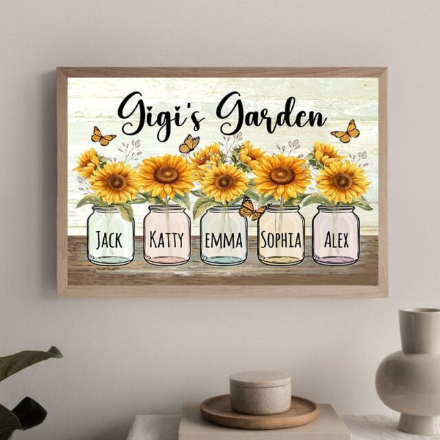 Personalized Grandma’s Garden Poster – Sunflower Vase Mother’s Day Gift
