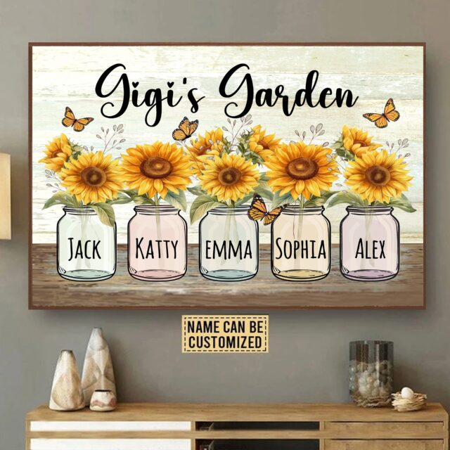 Personalized Grandma’s Garden Poster – Sunflower Vase Mother’s Day Gift